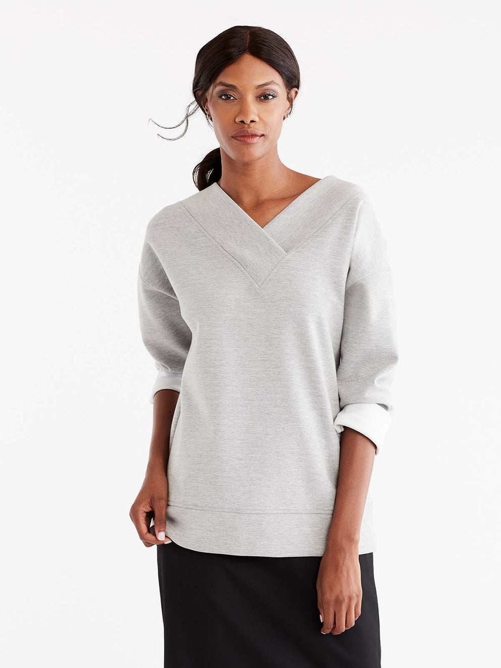 V-Neck Banded Tunic Color Silver Grey Heather