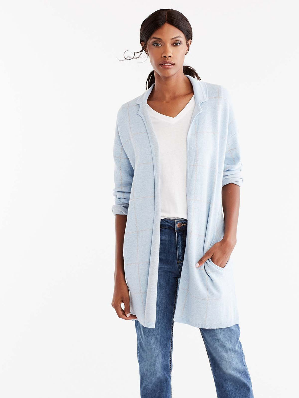 Plaid Sweater Coat Color Glacier Combo