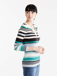 Multi-Stripe Lace Neck Top Color Jasper Multi