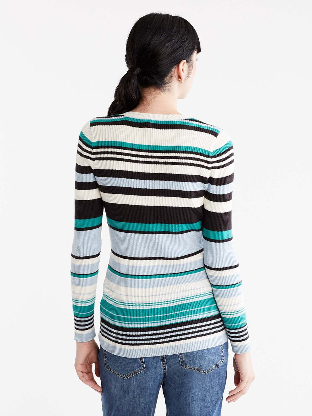 Multi-Stripe Lace Neck Top Color Jasper Multi