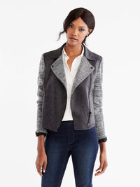 Moto Jacket with Knit Sleeves Color Black