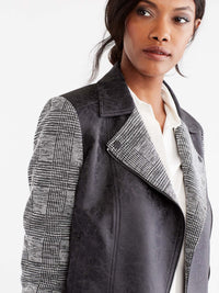 Moto Jacket with Knit Sleeves Color Black