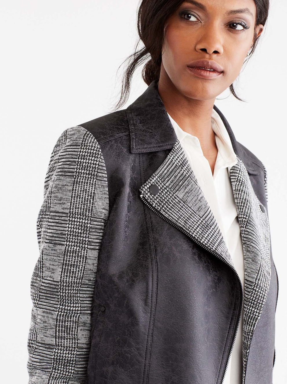 Moto Jacket with Knit Sleeves Color Black