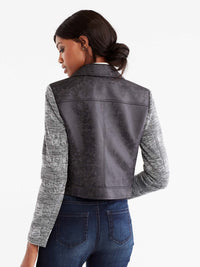 Moto Jacket with Knit Sleeves Color Black