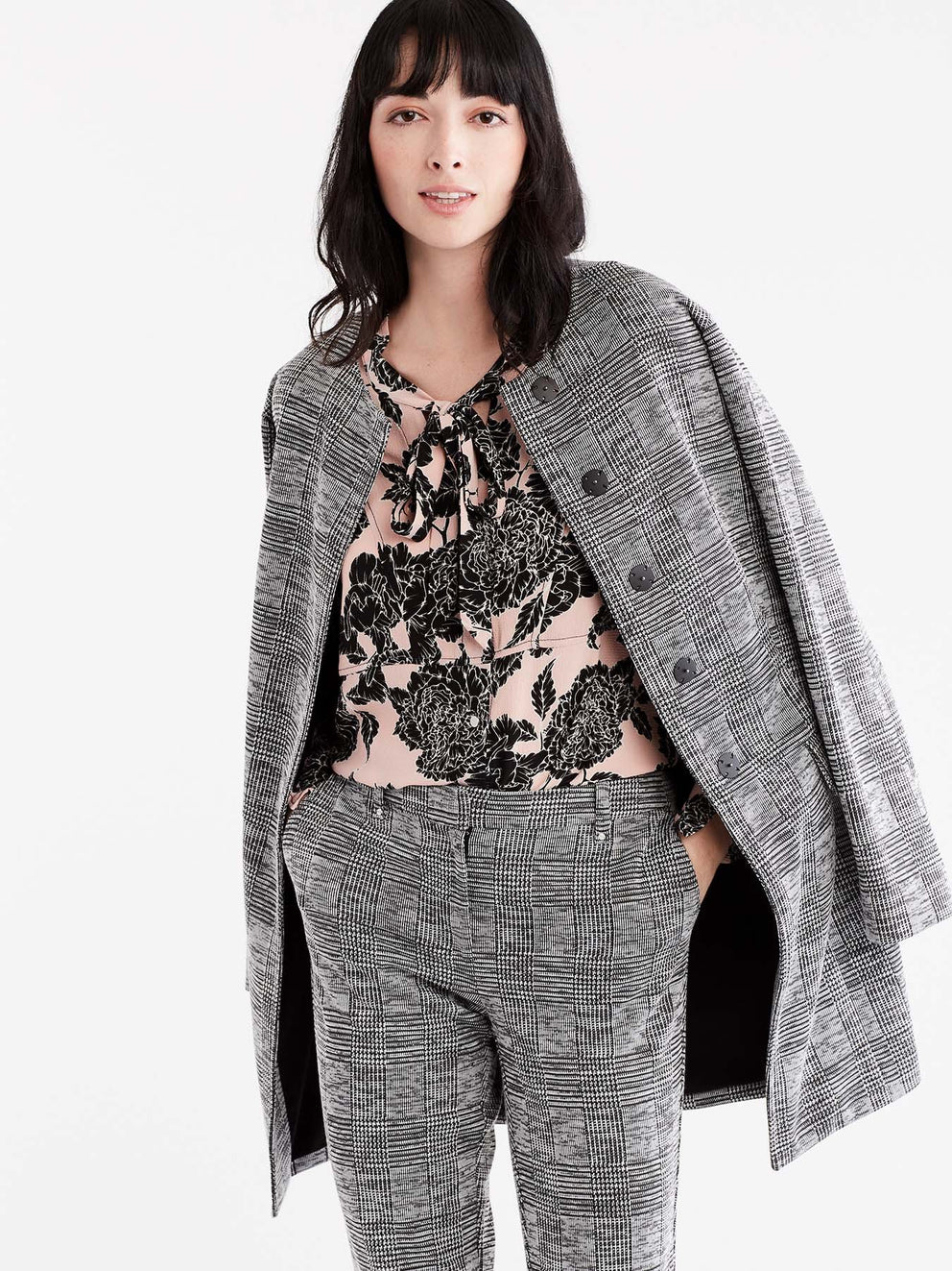 Classic Plaid Doubleknit Topper Color Grey