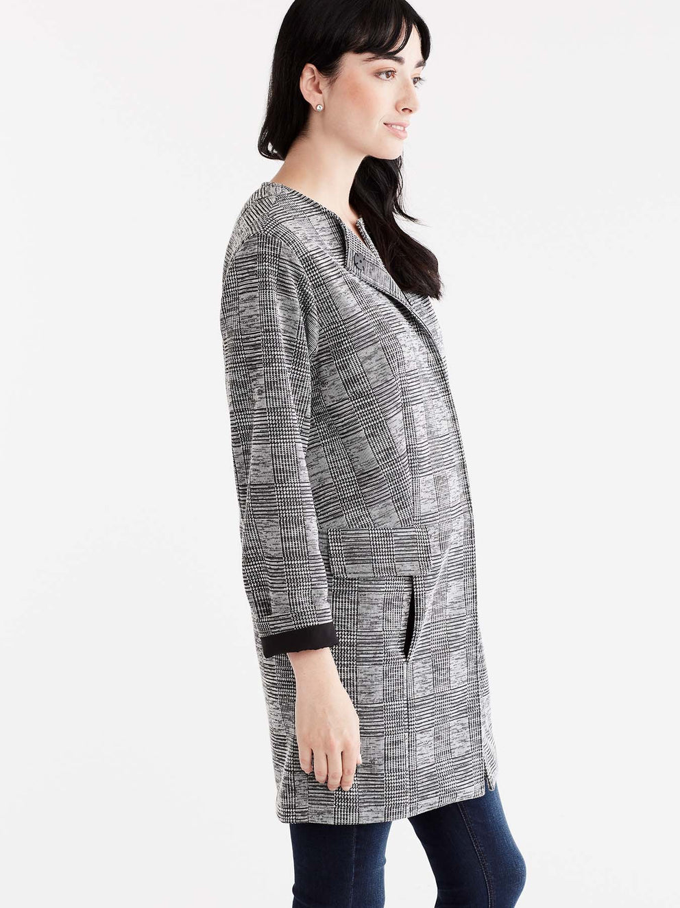 Classic Plaid Doubleknit Topper Color Grey