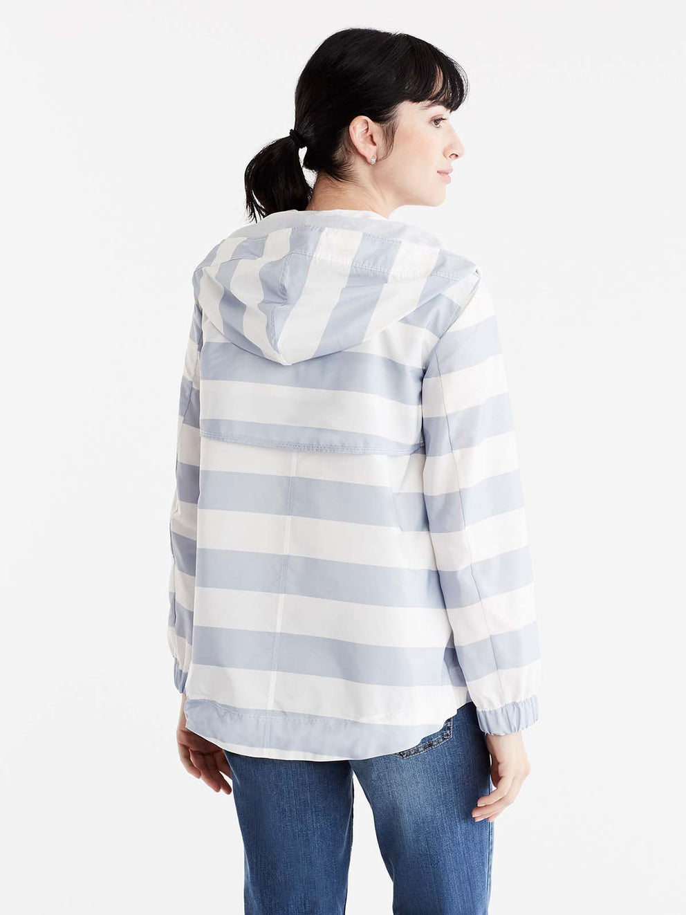Hooded Striped Anorak Color Silver Grey Ivory
