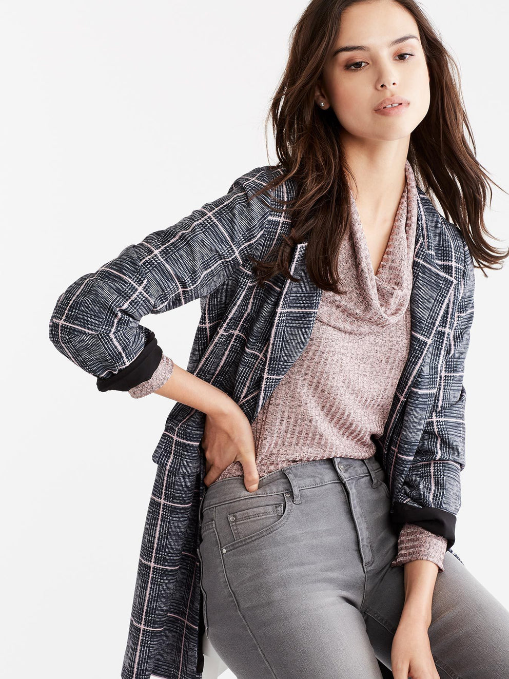 Milano Twill Plaid Topper Color Grey