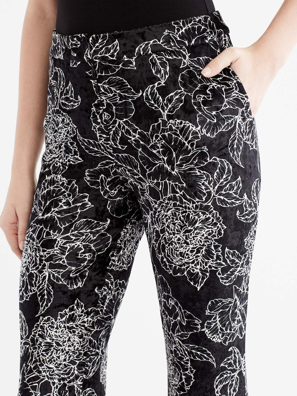 Print Crushed Velvet Pant Color Black