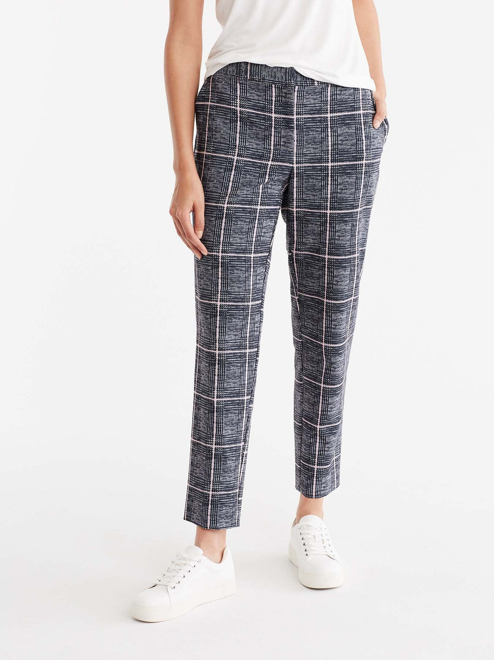Milano Twill Plaid Ankle Pant Color Grey
