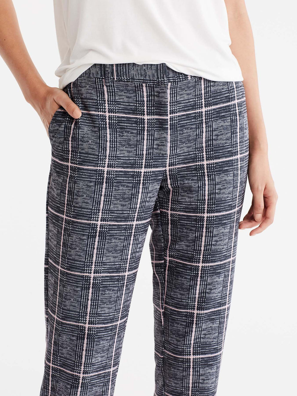 Milano Twill Plaid Ankle Pant Color Grey