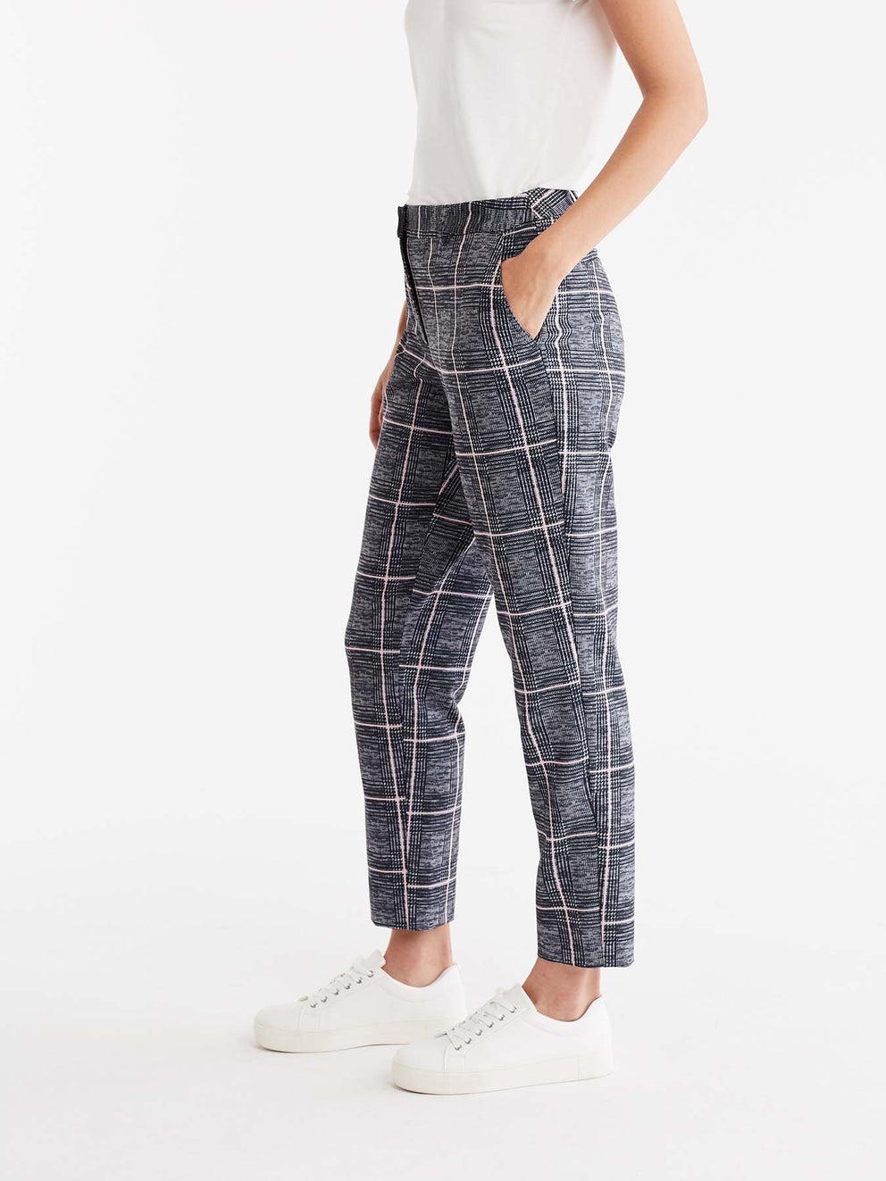Milano Twill Plaid Ankle Pant Color Grey