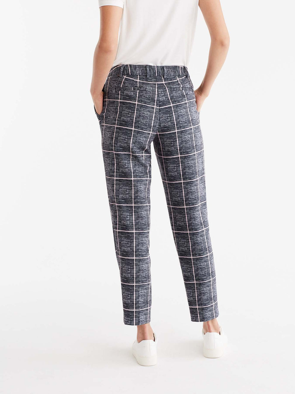 Milano Twill Plaid Ankle Pant Color Grey