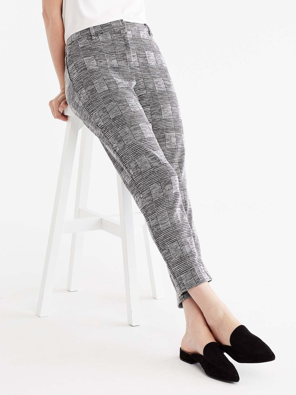 Classic Plaid Double Knit Ankle Pant Color Grey