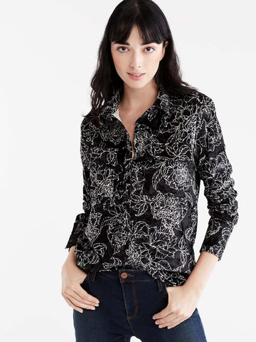 Foliage Print Crushed Velvet Shirt