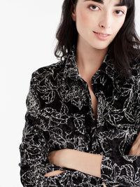 Foliage Print Crushed Velvet Shirt Color Black