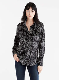 Foliage Print Crushed Velvet Shirt Color Black