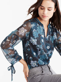 Romantic Tie-Sleeve Popover Color Storm Glacier