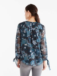 Romantic Tie-Sleeve Popover Color Storm Glacier