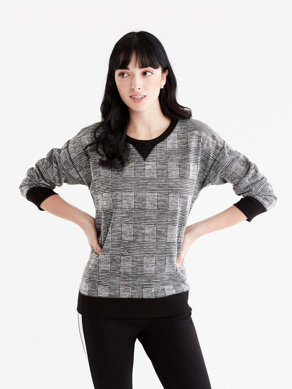 Plaid Zip-Back Sweatshirt Color Grey