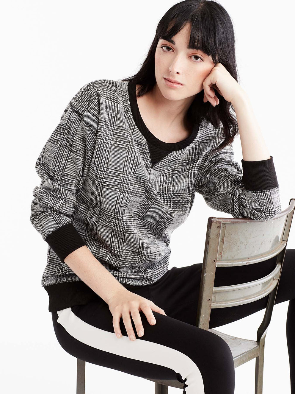 Plaid Zip-Back Sweatshirt Color Grey