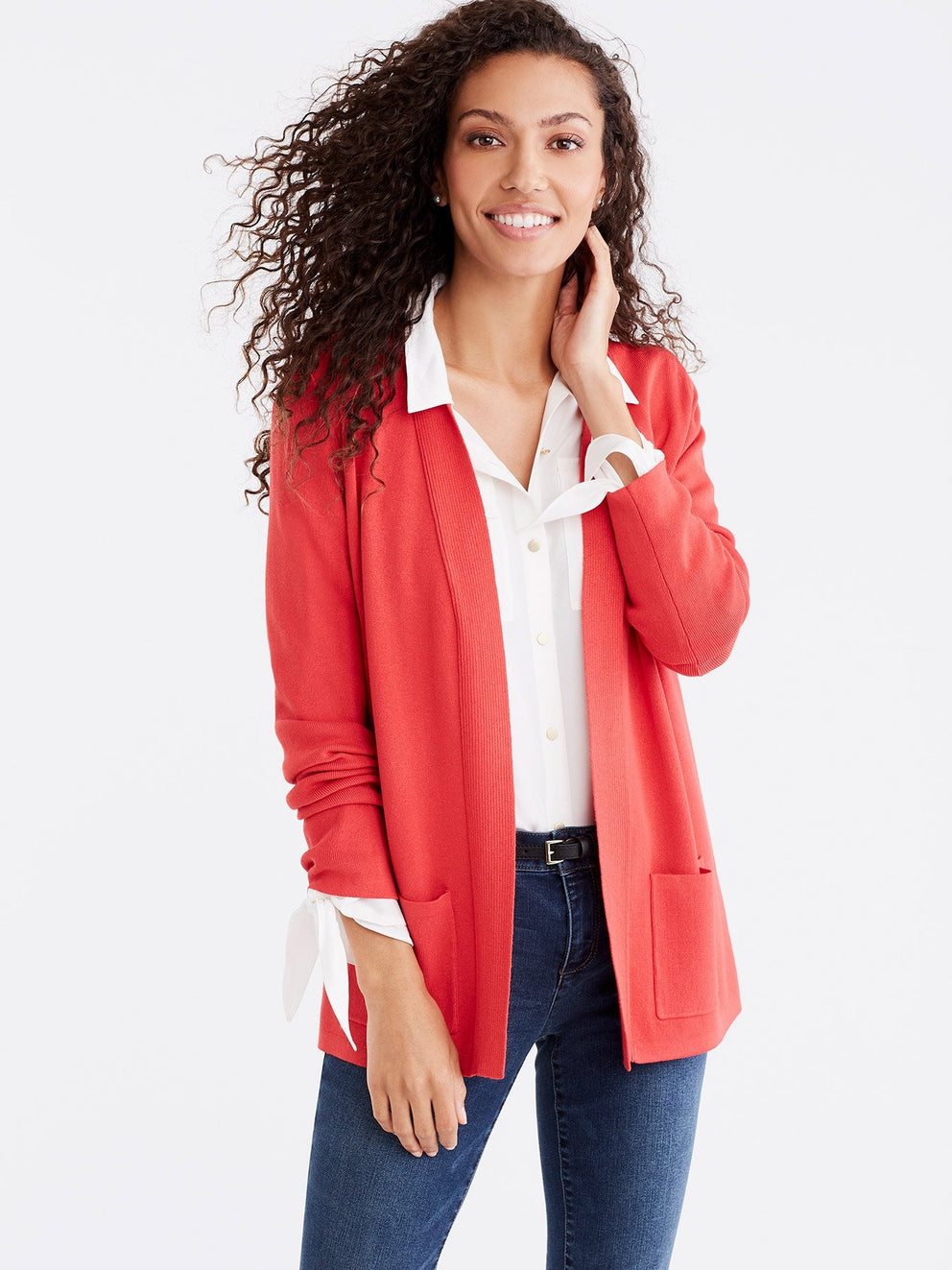 Open Front Ribbed Cardigan Color Persimmon