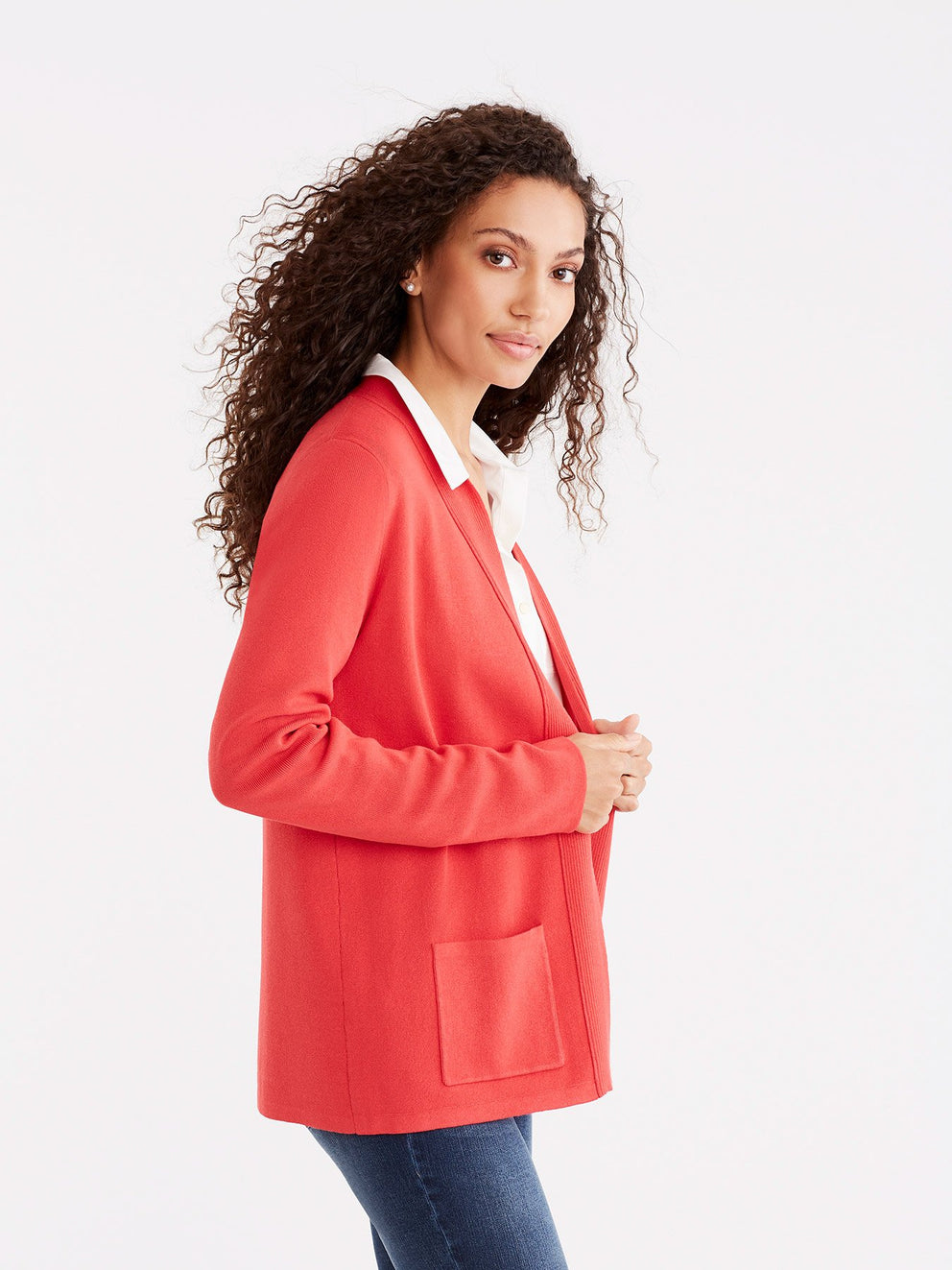 Open Front Ribbed Cardigan Color Persimmon