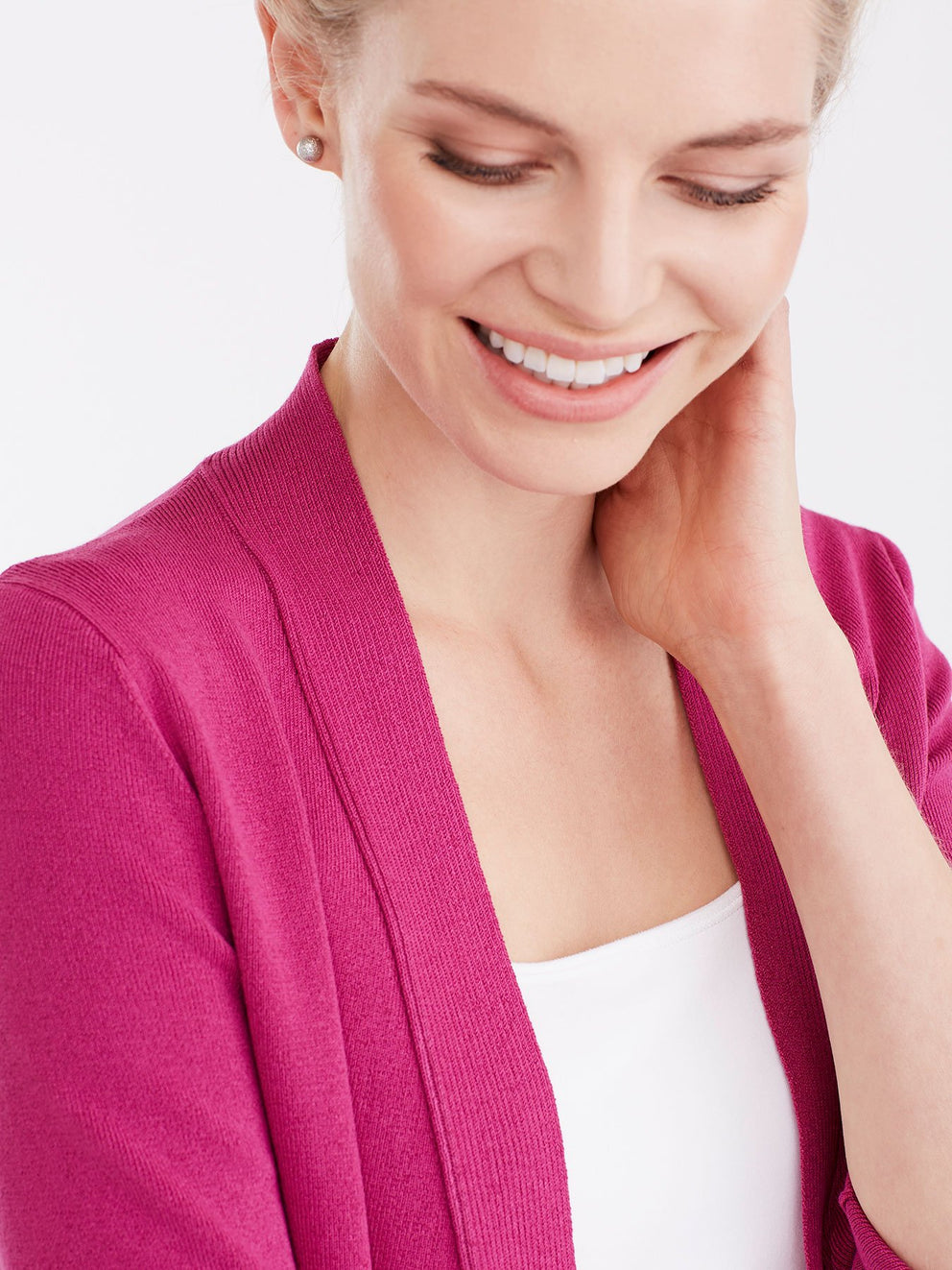 Open Front Ribbed Cardigan color Deep Pink