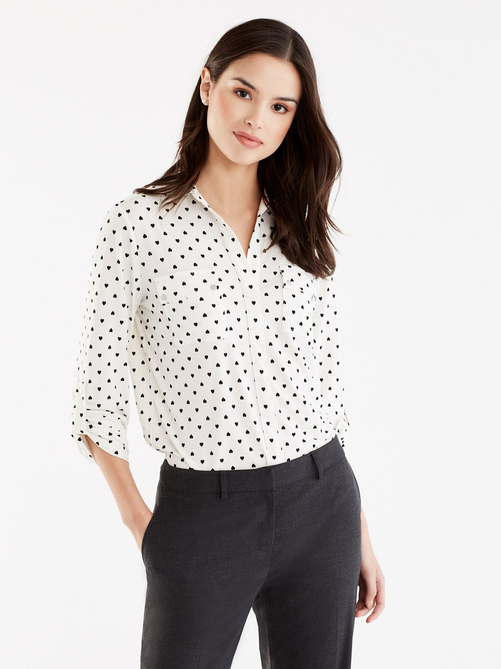 Heart Print Blouse Color Ivory Combo