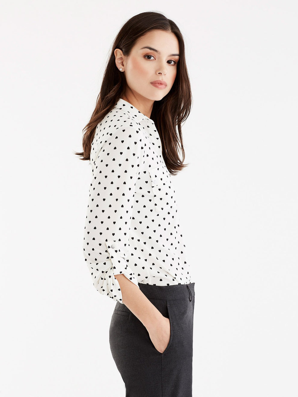 Heart Print Blouse Color Ivory Combo