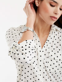 Heart Print Blouse Color Ivory Combo