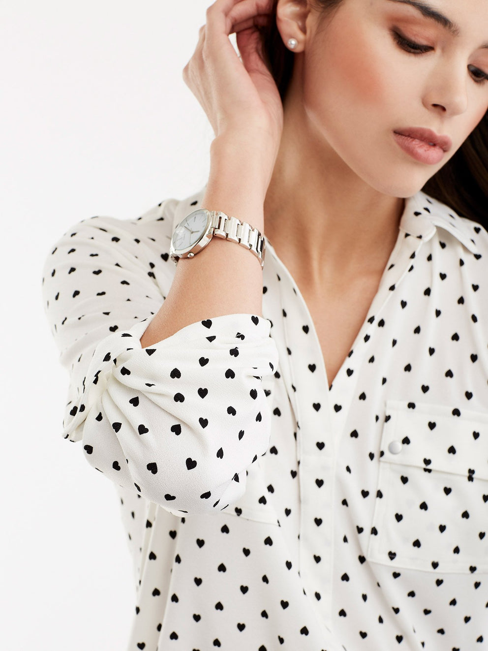 Heart Print Blouse Color Ivory Combo
