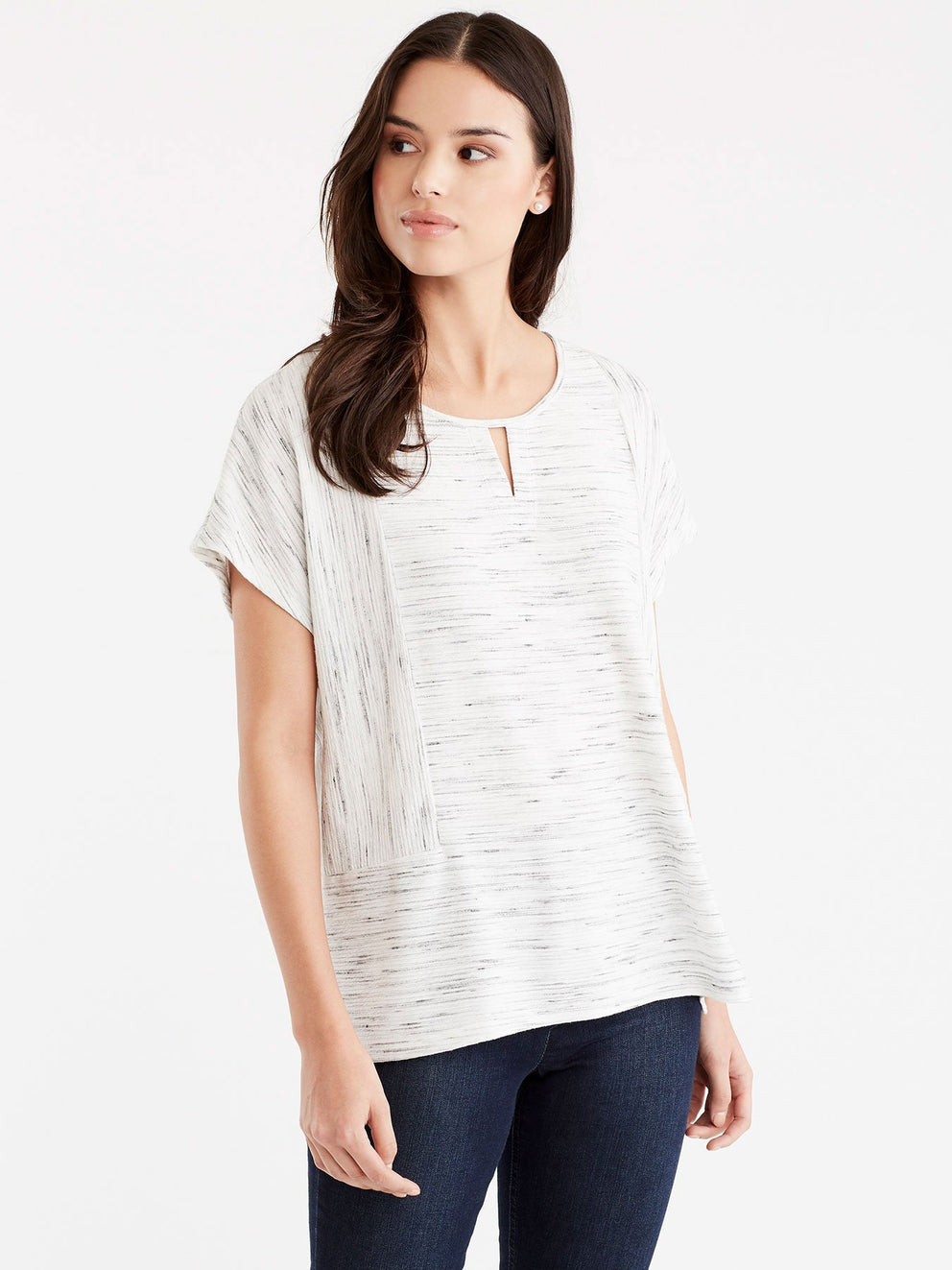 Split Crew Neck Dolman Tee Color Black Combo