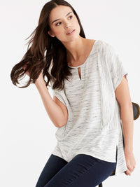 Split Crew Neck Dolman Tee Color Black Combo