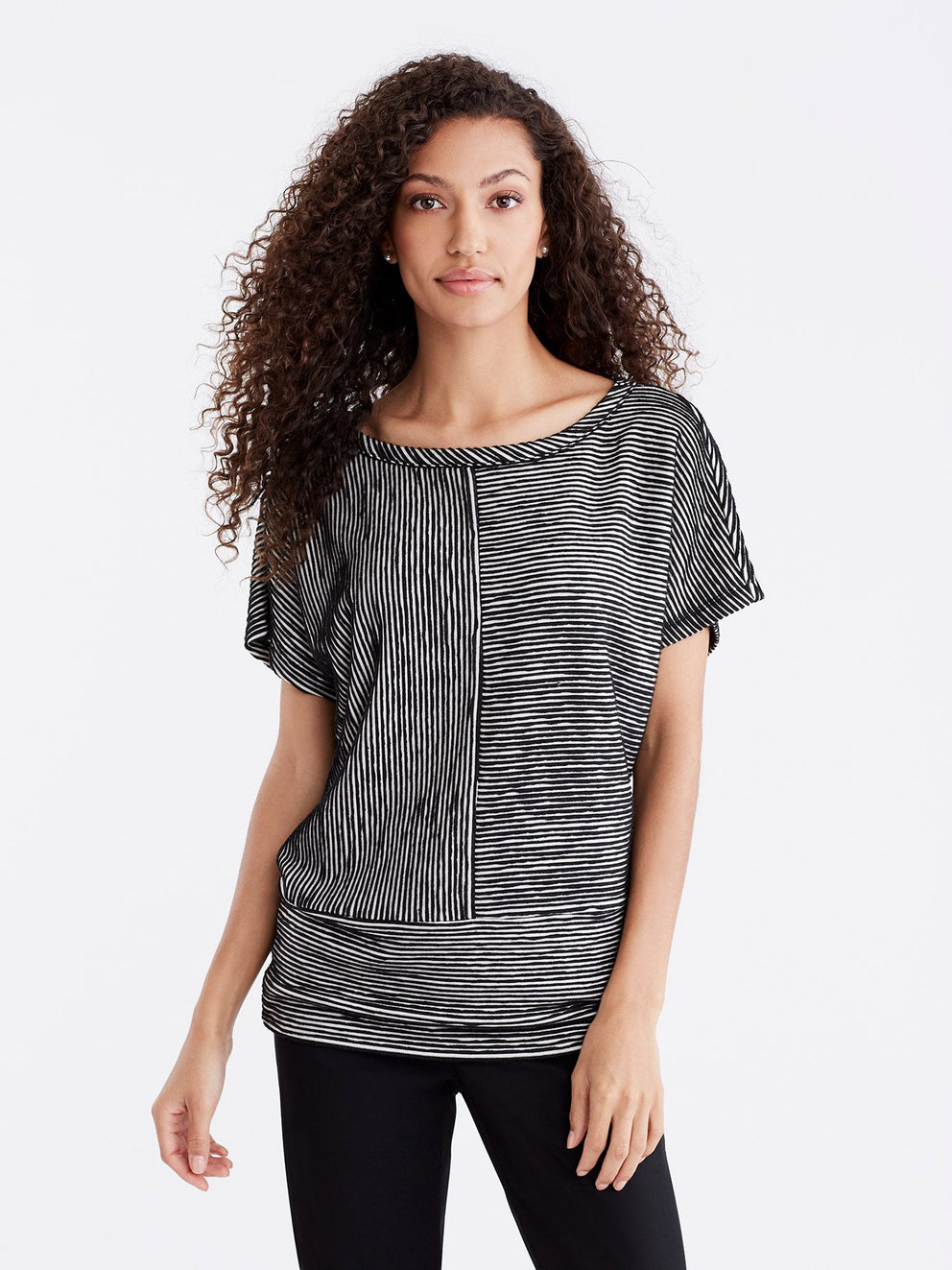 Boatneck Pinstripe Tee Color Black Ivory