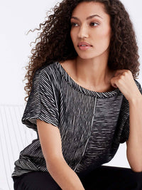 Boatneck Pinstripe Tee Color Black Ivory