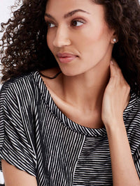 Boatneck Pinstripe Tee Color Black Ivory