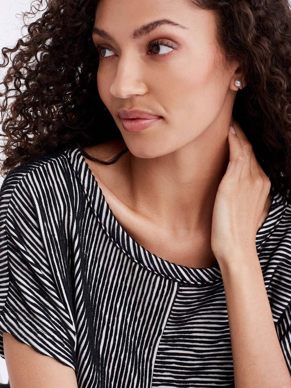 Boatneck Pinstripe Tee Color Black Ivory