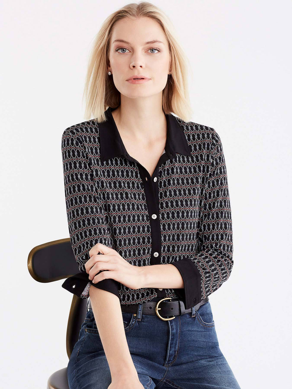3/4 Sleeve Ring Pattern Shirt Color Black Links