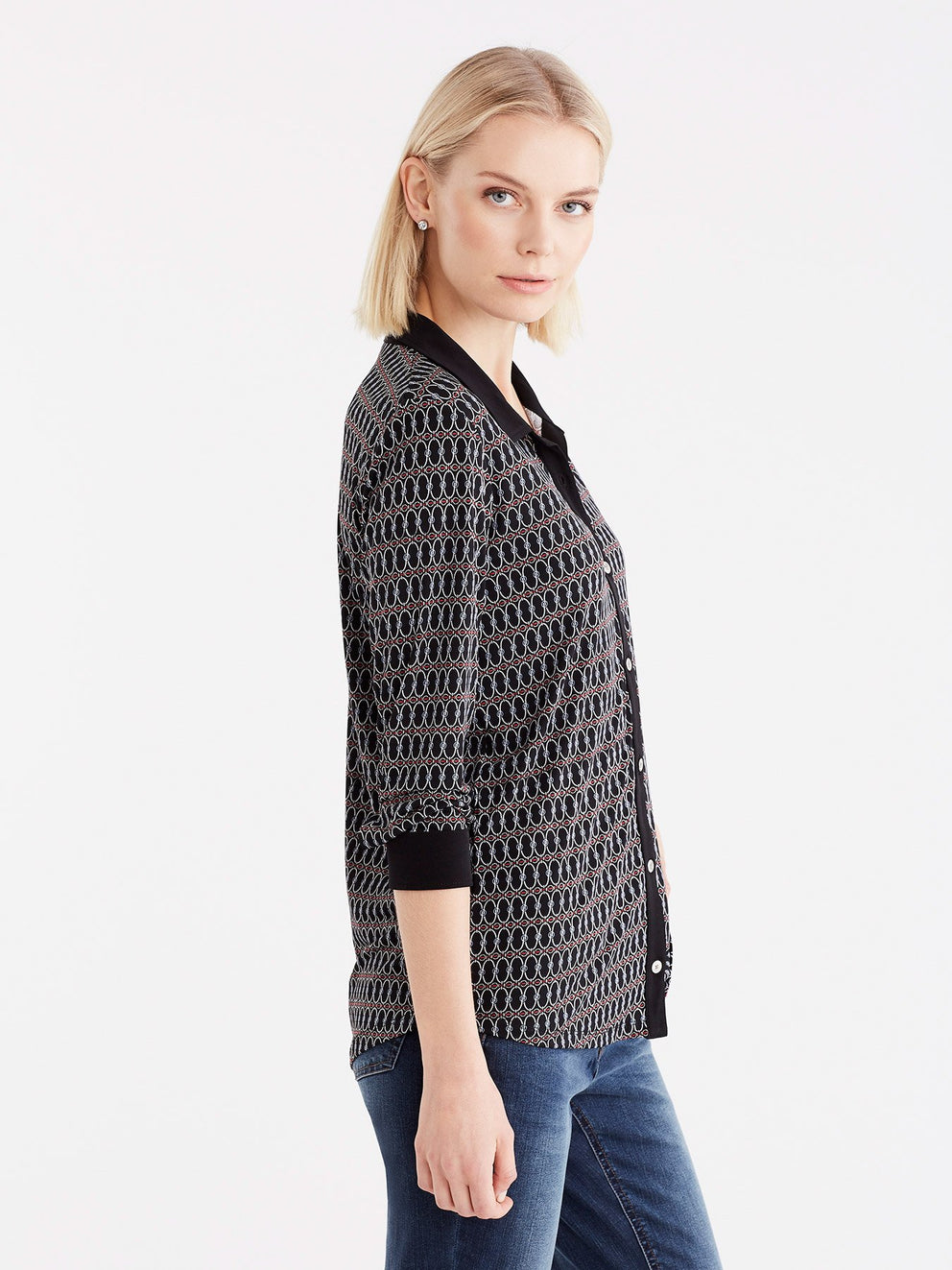 3/4 Sleeve Ring Pattern Shirt Color Black Links