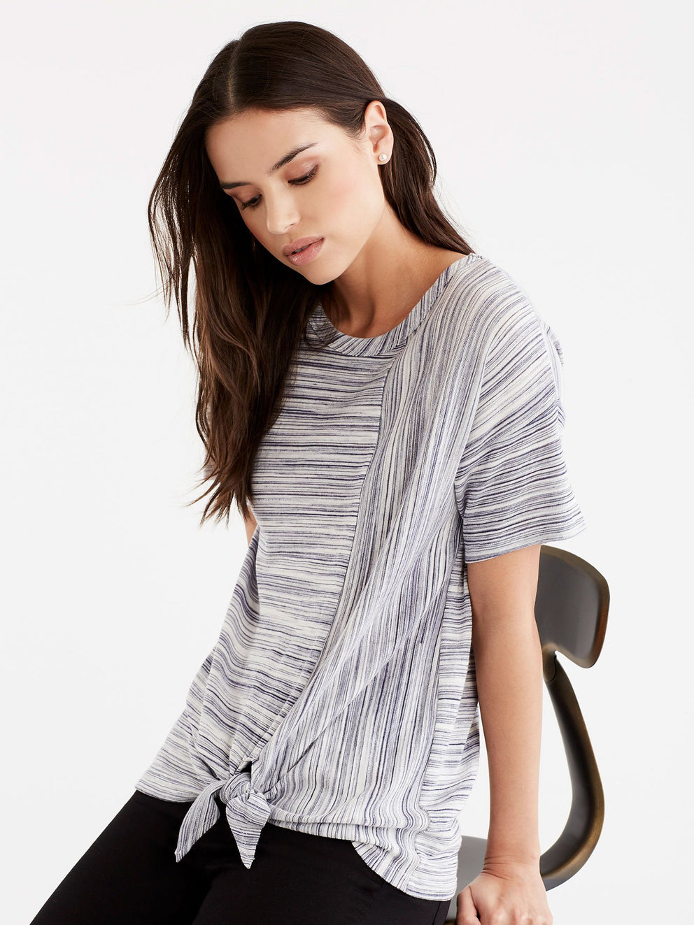 Tie Hem Tee Color Dark Indigo Ivory