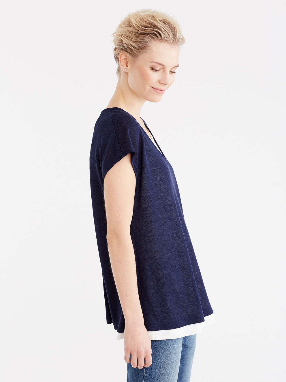 V-Neck Double Layer Tee Color Dark Indigo