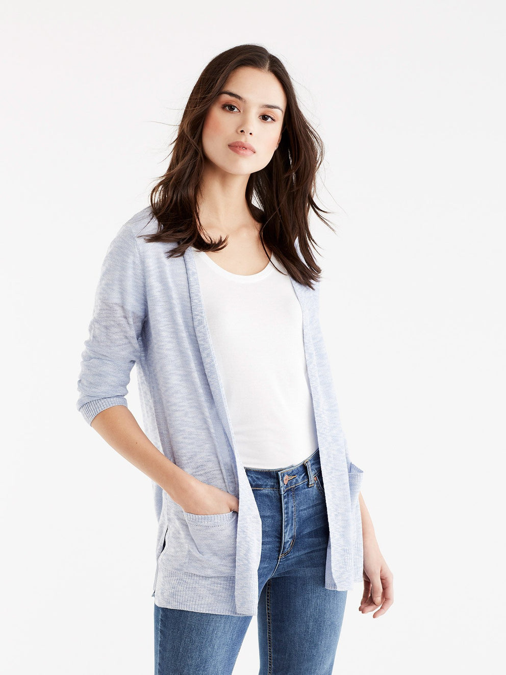 Open Front Sweater Cardigan, Plus Size Color Moonstone