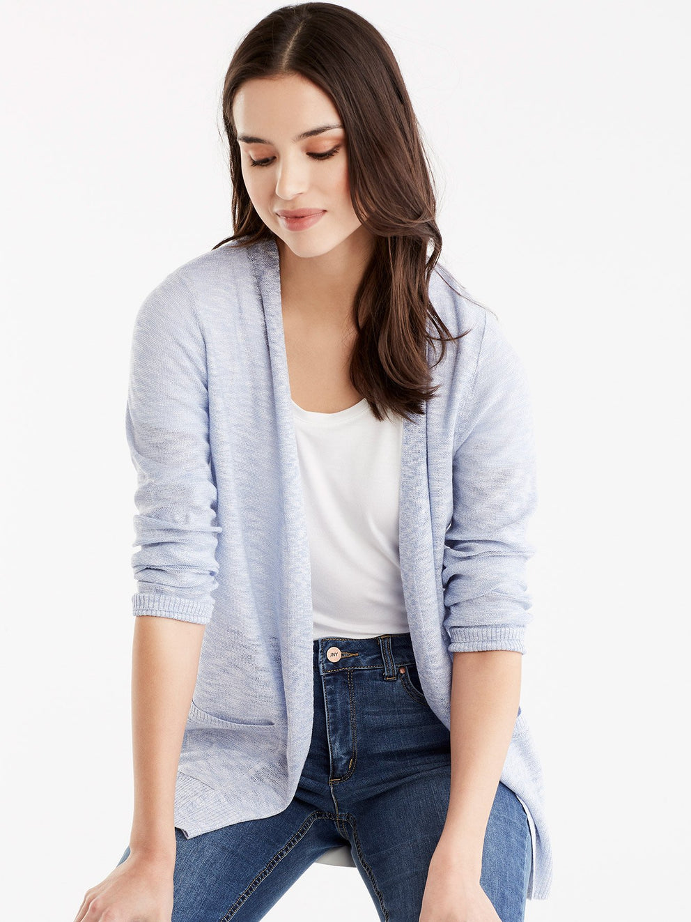 Open Front Sweater Cardigan, Plus Size Color Moonstone
