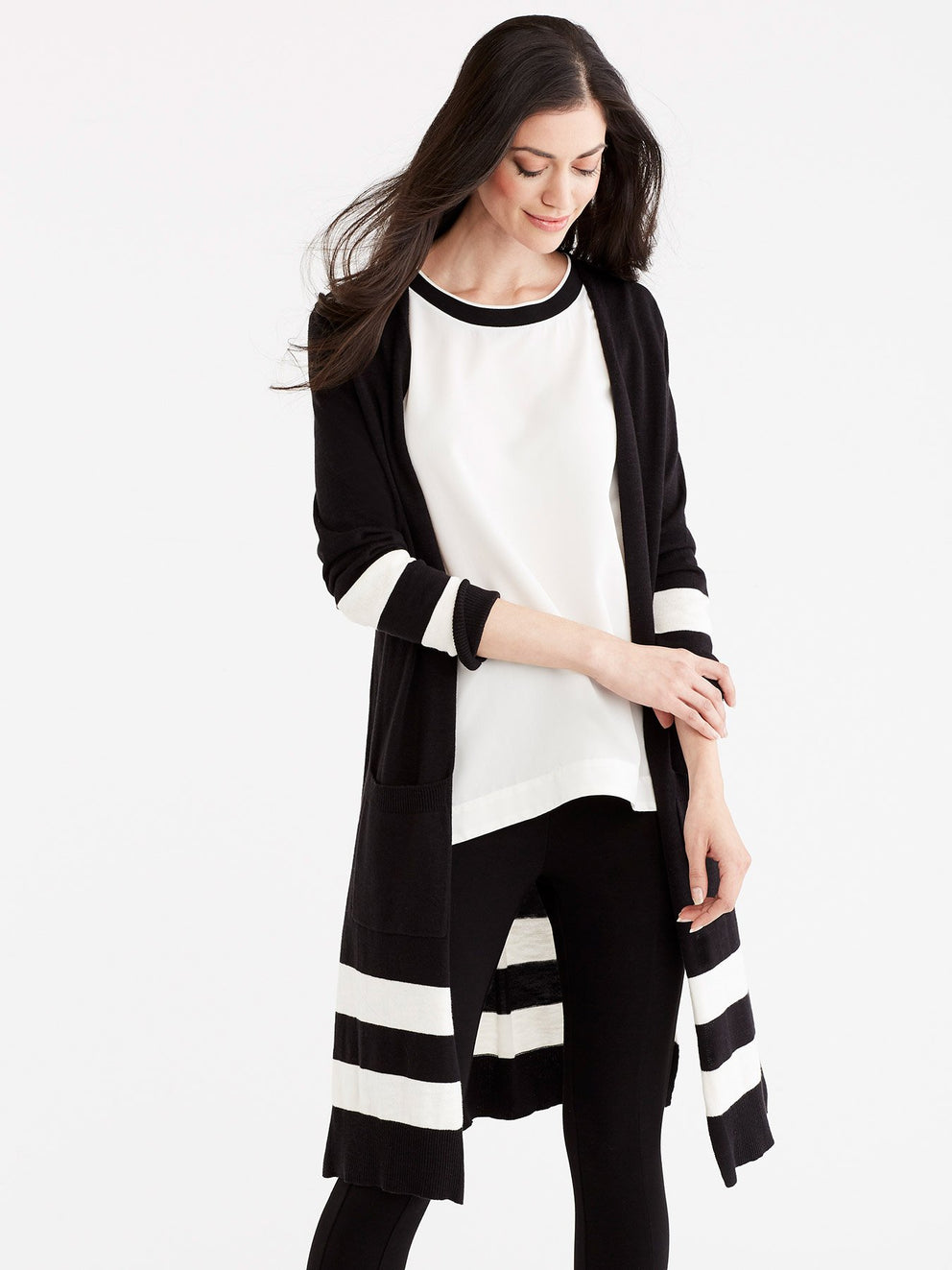 Striped Duster Cardigan Color Black