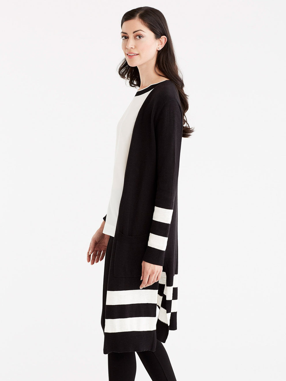 Striped Duster Cardigan Color Black