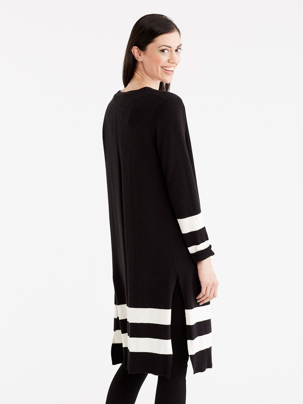 Striped Duster Cardigan Color Black