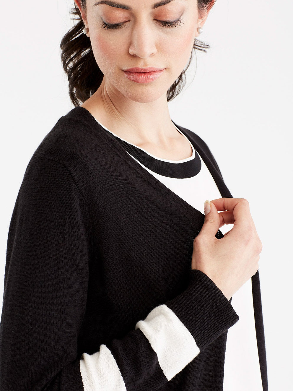 Striped Duster Cardigan Color Black