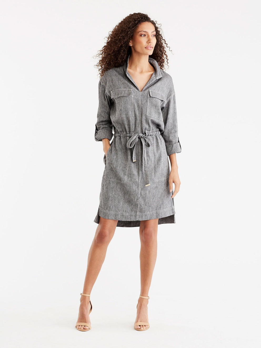 Pop-Collar Shirtdress Color Black