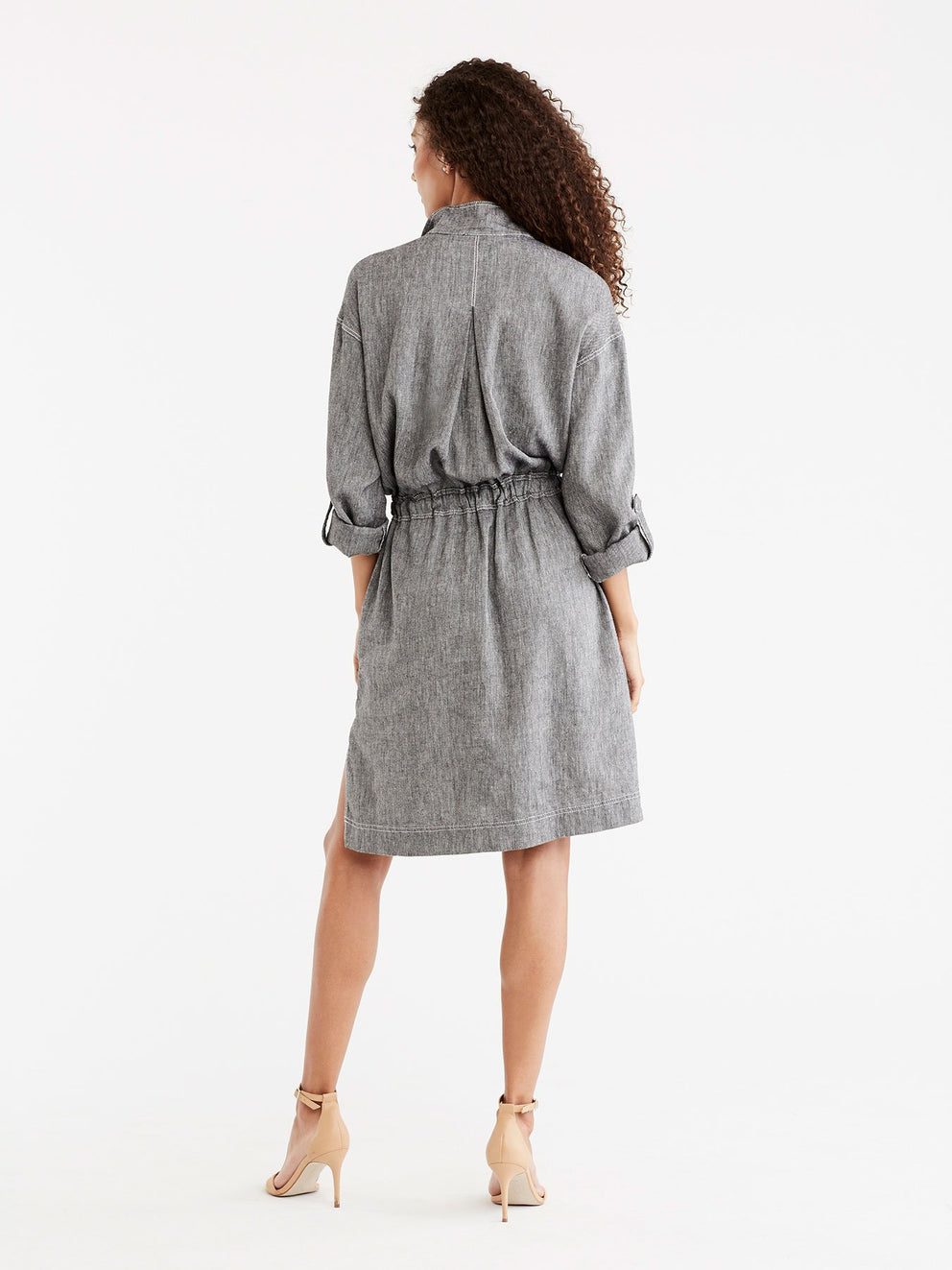 Pop-Collar Shirtdress Color Black
